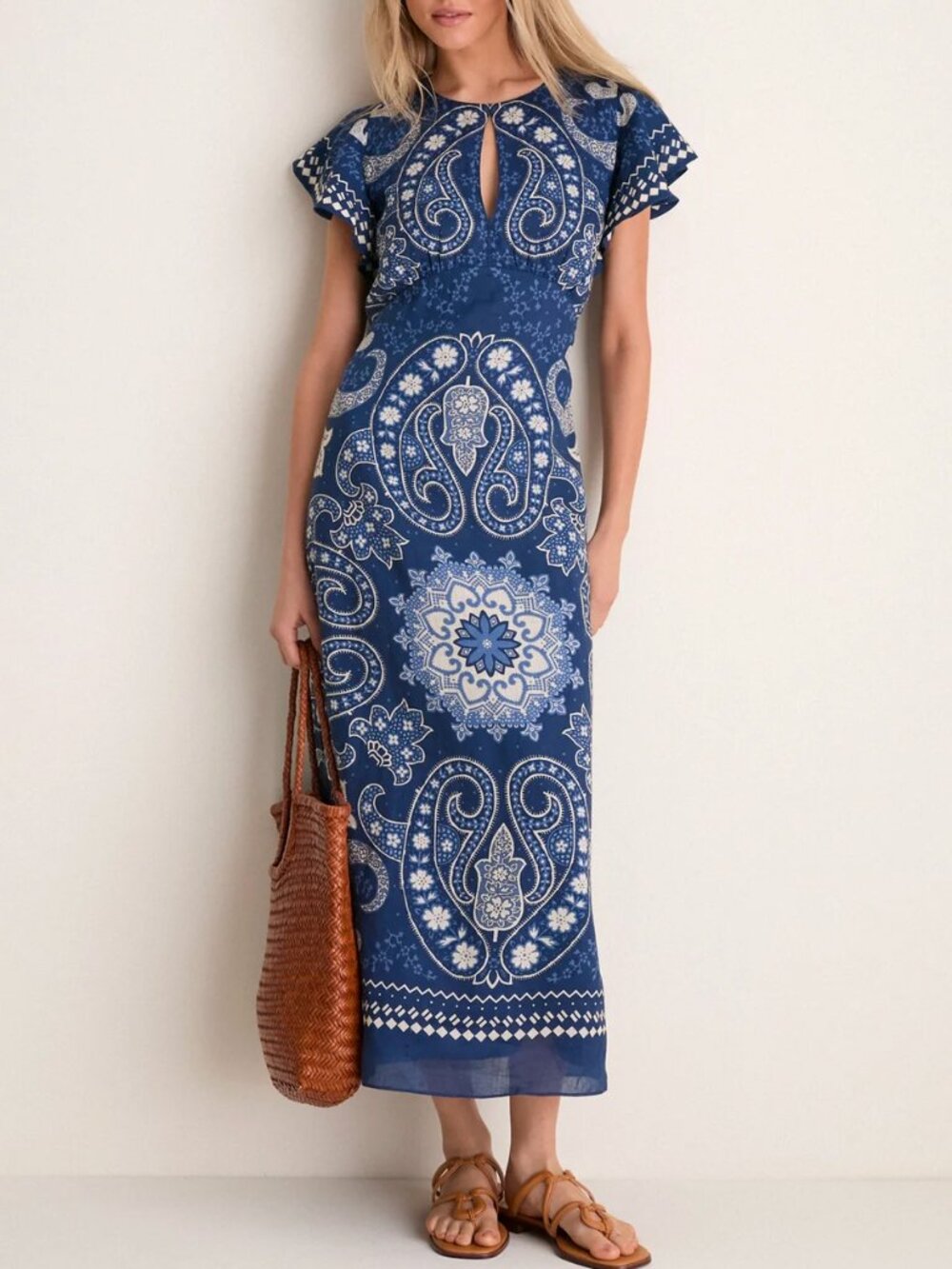 Sea New York Emelina Midi Dress US8 Navy Paisley Print Bohemian Designer